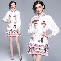2022 summer new womens high end temperament doll neck 7 point sleeve palace style elegant fashion french printed ruffle dress
