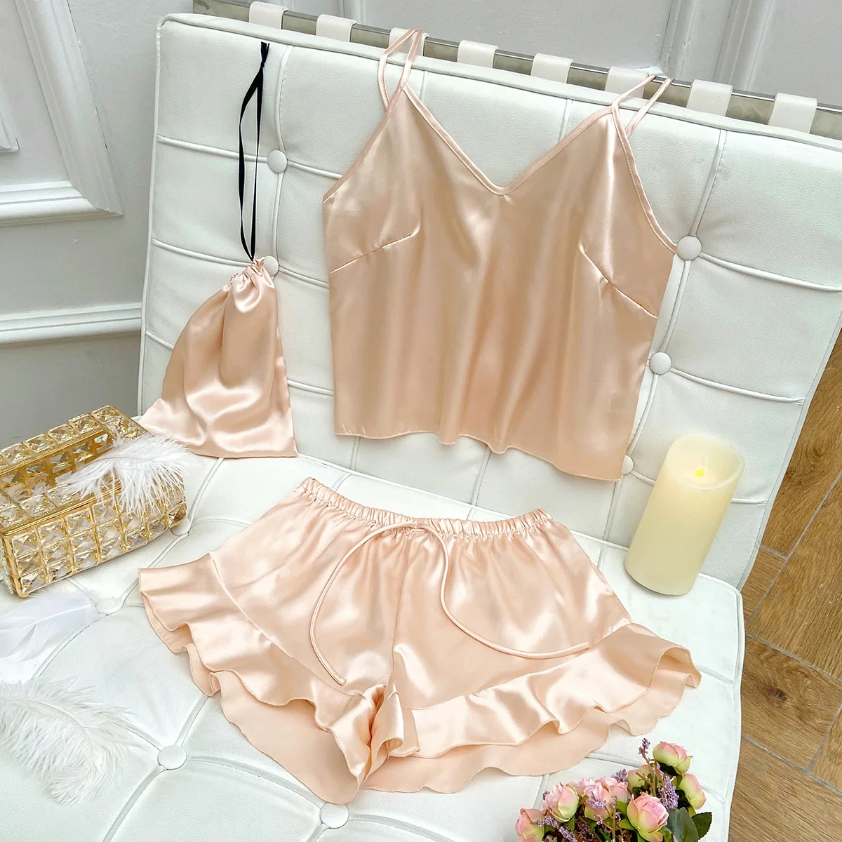 Pajamas Set Sling Tops with Shorts Three-piece Set Fashion Sexy Ladies Casual Women's Homewear Suits Sleepwear Women's Pajamas