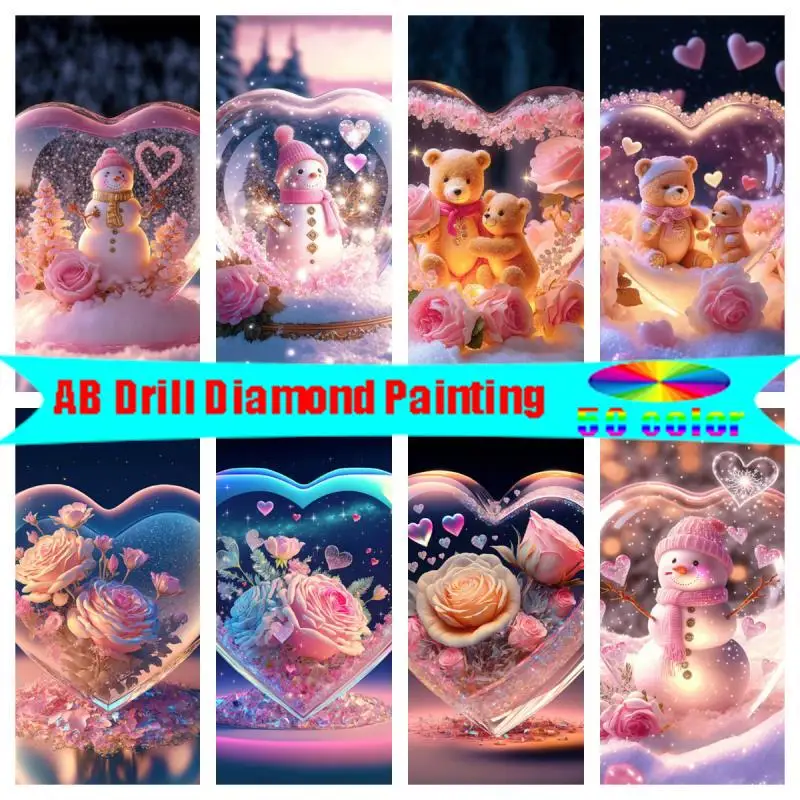 

Алмазная живопись Ab Drill в форме сердца, медведь, снежинка, 5D «сделай сам», романтическая вышивка из роз, Алмазная мозаика