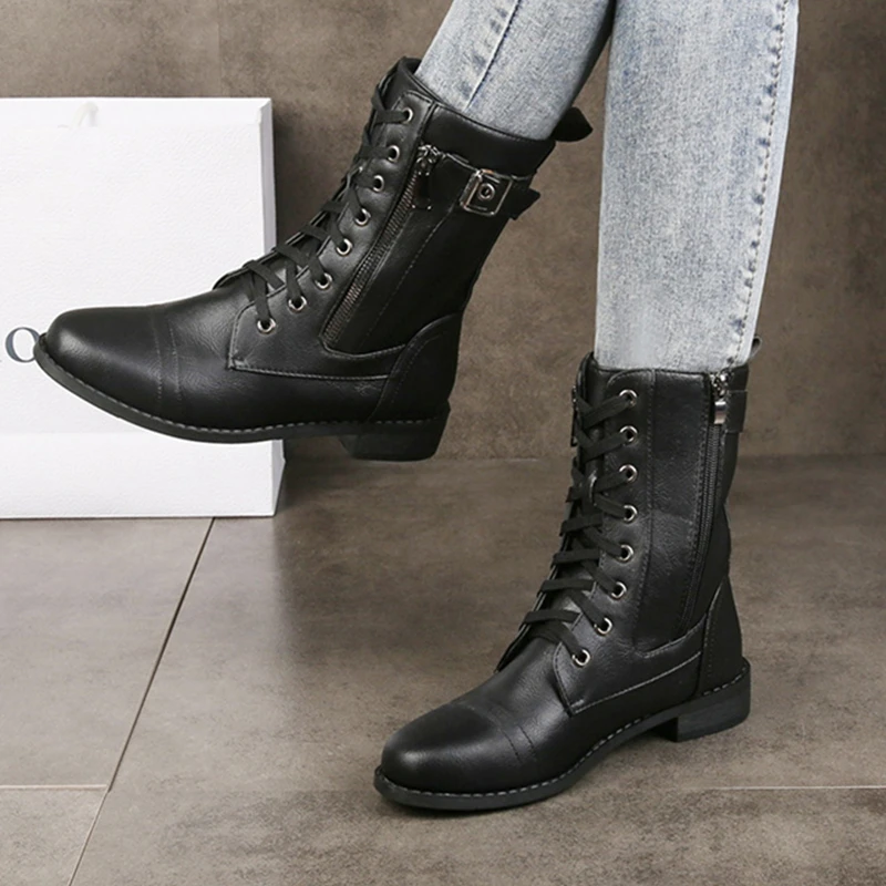 Women Autumn Zip Ankle Boots Ladies New Original Buckle Booties Female Fashion Casual Flats Woman Footwear Plus Size 43