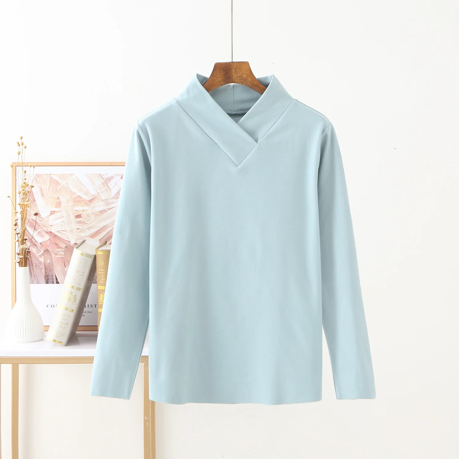 Warm Undershirt Clothing Thermal V-neck Autumn Winter Underwear Women Viscose Bottoming Shirt Simple Soft Casual Outing Wearing