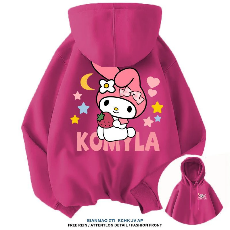 

Sanrio Tops Jacket Long Sleeves Male Female My Melody Hooded Hoodie Add Velvet Conventional Sweet Outfit Autumn Thick Clothes