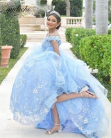 2022 sky blue quinceanera dresses beading sweetheart appliques ball gown lace up graduation party dress robes de bal