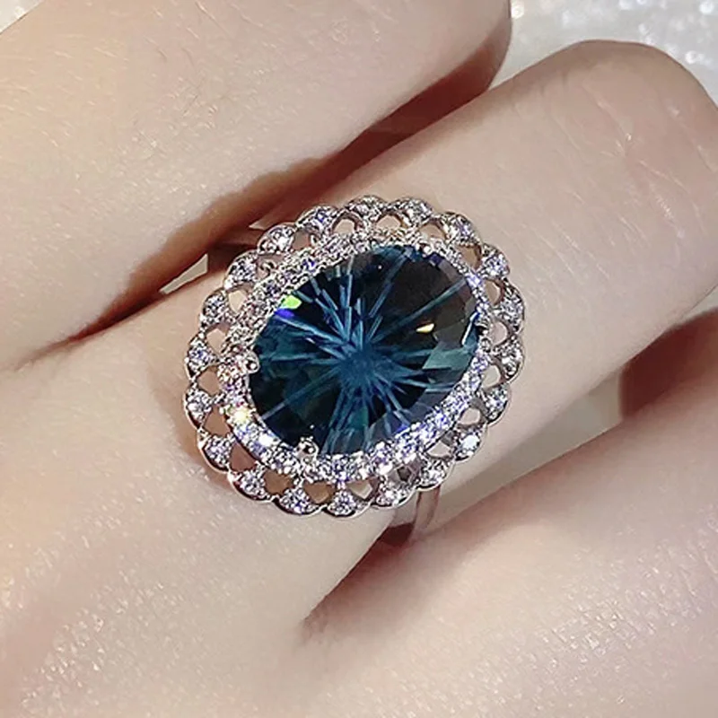 

Round Blue Topaz Rings For Women S925 Stamp Sterling Zirconia Propose Engagement Wedding Fine Jewelry Temperament Party Ring