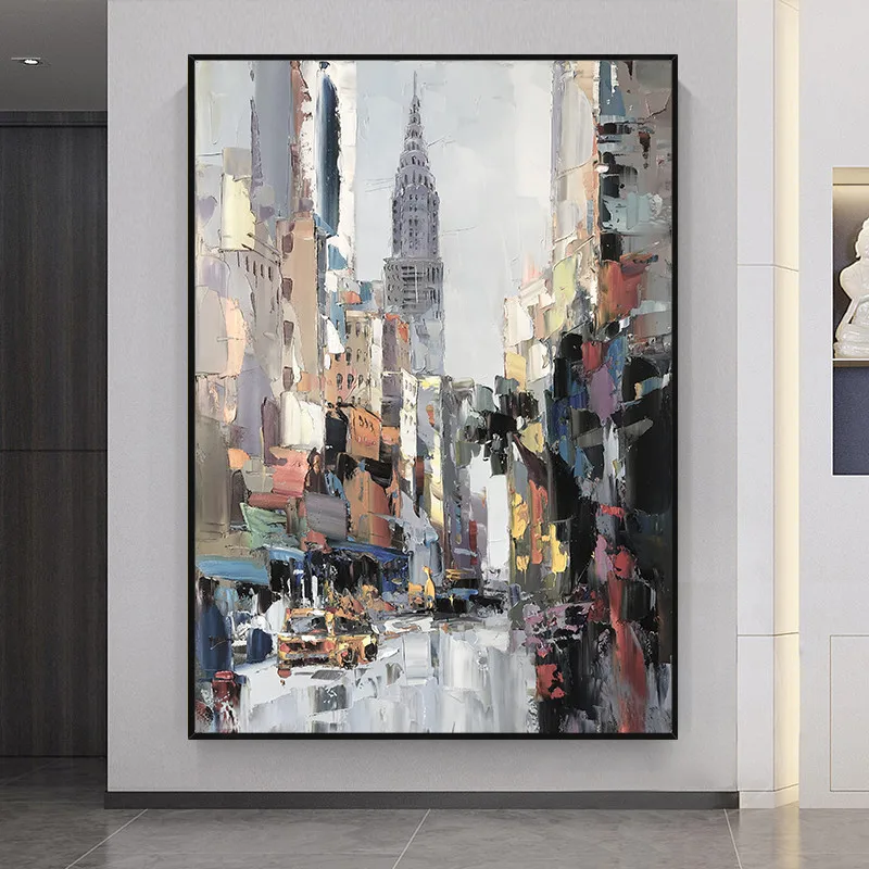 

City Abstract 3D 100% Hand Painted Oil Painting Wall Art For Home Living Room Handmade Restaurant Entrance Sofa Art Office