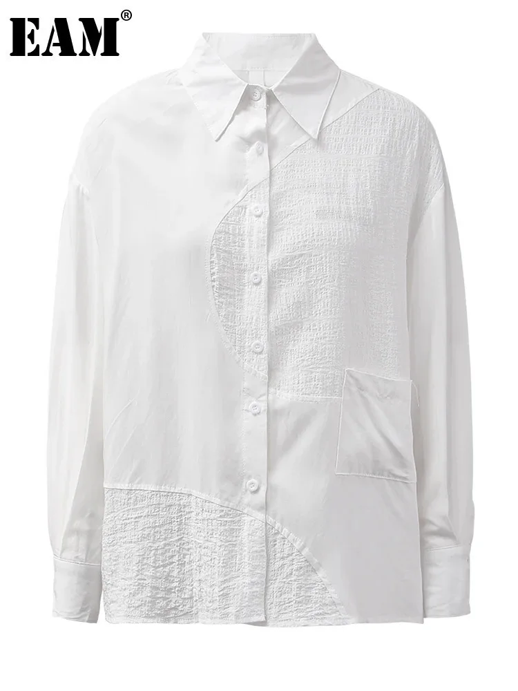 [EAM] Женская белая плиссированная повседневная блузка нестандартной формы