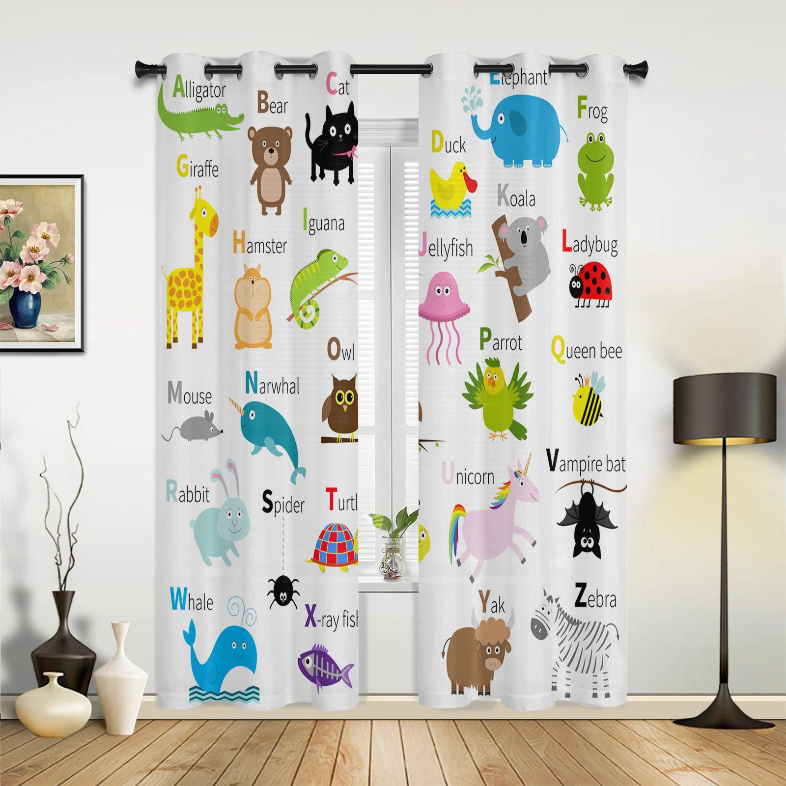 

Alphabet Animal Cartoon Curtains for Bedroom Living Room Drapes Kitchen Children's Room Window Curtain Modern Home Decor