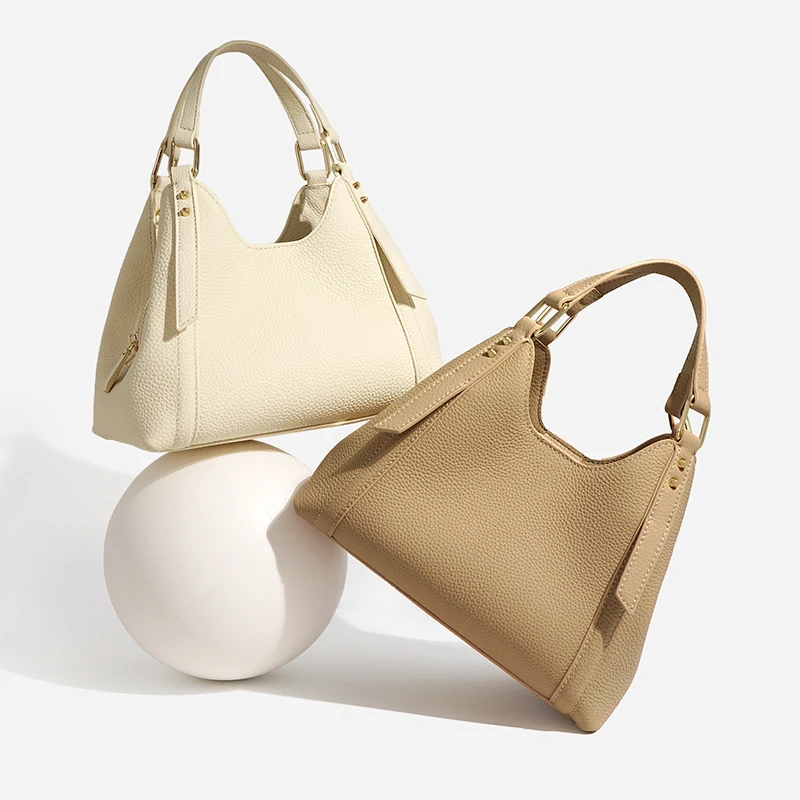 

Genuine Leather Bag For Women Solid Retro Handbag Ins Fashion Bucket Crossbody Bag Tote Bag