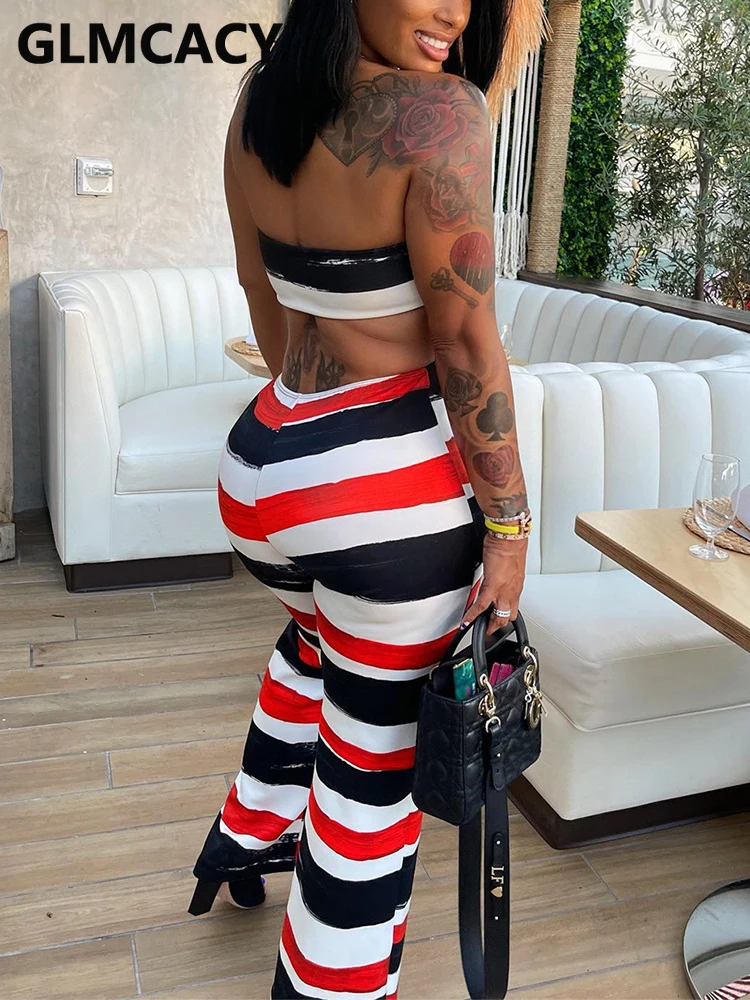 Женские полосатые облегающие комбинезоны с лямкой на шее и открытой спиной