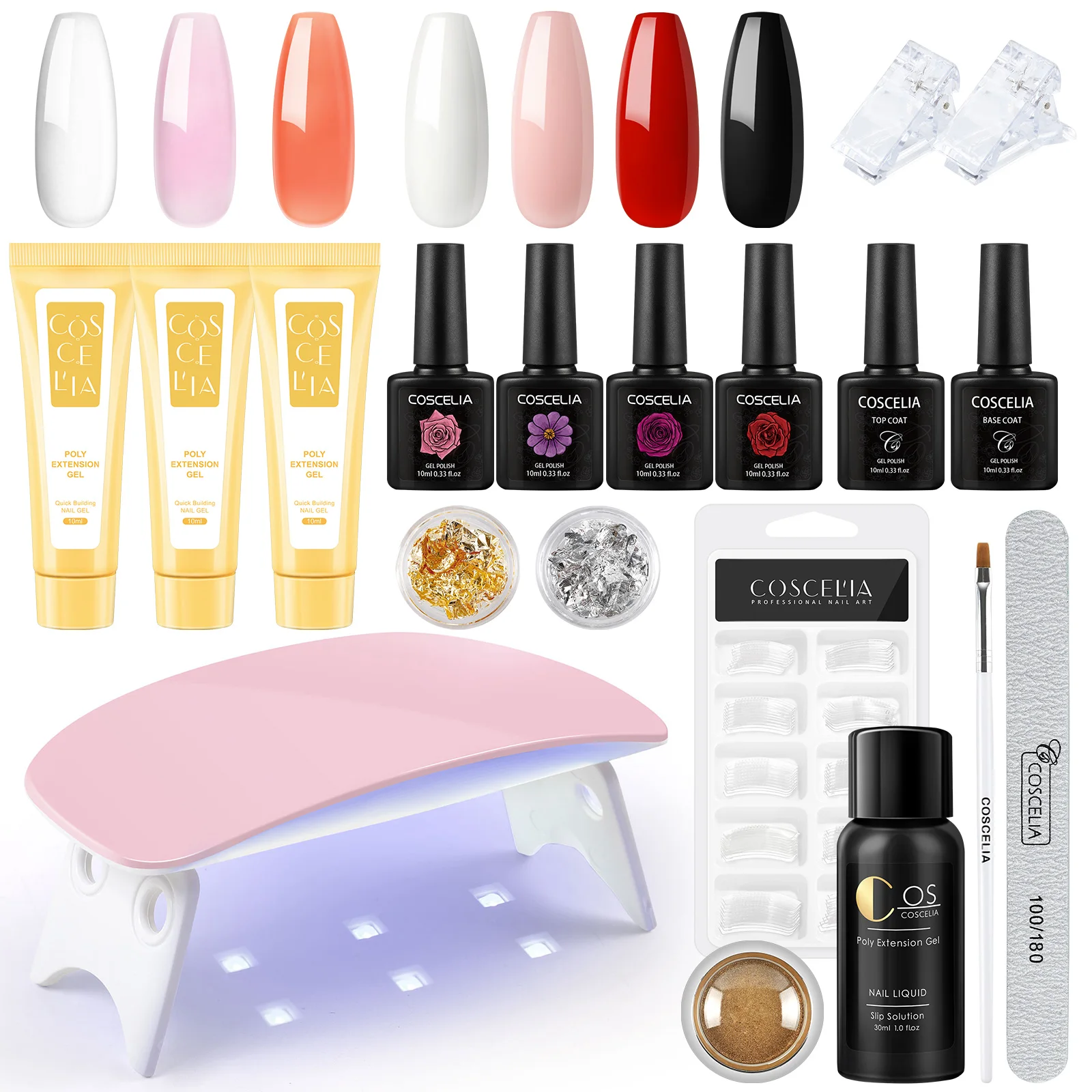 

Лак для ногтей COSCELIA, полимерный УФ-гель для ногтей, полный комплект с портативной светодиодной лампой для ногтей, базовым и верхним покрытие...