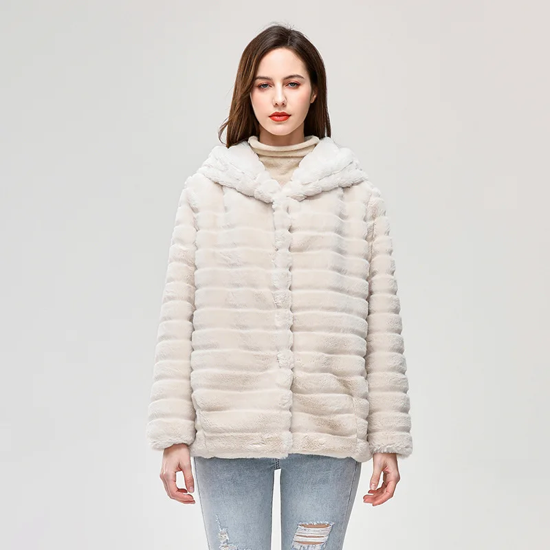 Fur Coat Women Winter Faux Fur Hooded Loose and Warm Coat for Women Winter Coat Women
