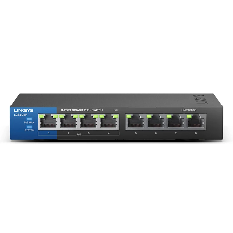 

Linksys LGS108P 8-Port Business Desktop Gigabit PoE+ Switch Wired connection speed up to 1,000 Mbps 8 Gigabit Ethernet