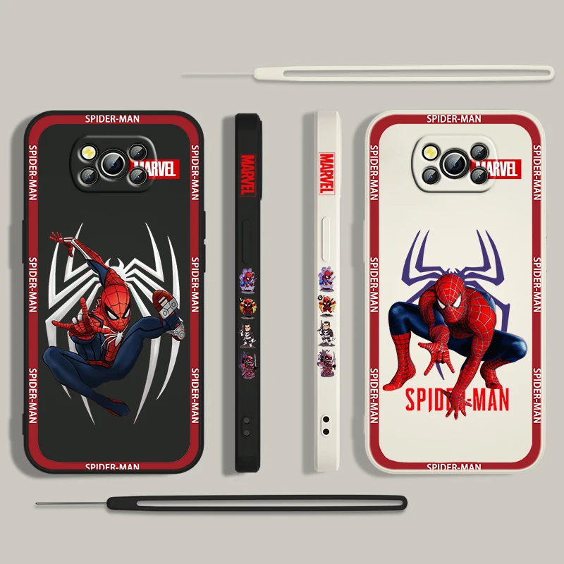 

Marvel SpiderMan Avengers Hero For Xiaomi Poco Phone Case For X4 X3 F4 F3 NFC M5 M4 M3 GT S Pro 4G 5G Liquid Left Rope Cover
