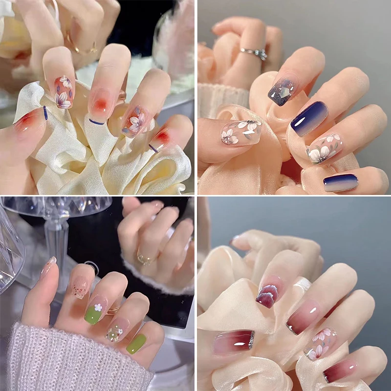 

Diy New Summer Hand-Painted Camellia Collection 3D Handmade Nail Manicure Sticker Fashion Agirly Heart Wearable Fake Nail Patch