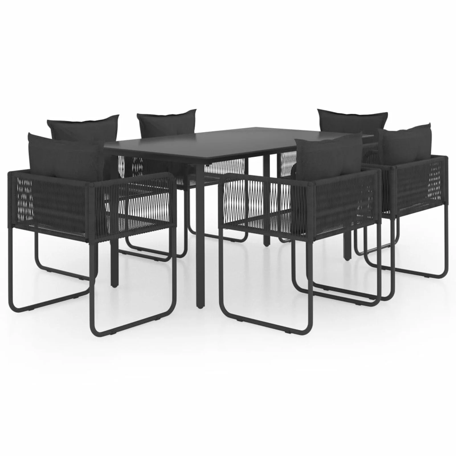 

7 Piece Garden Dining Set PVC Rattan Black