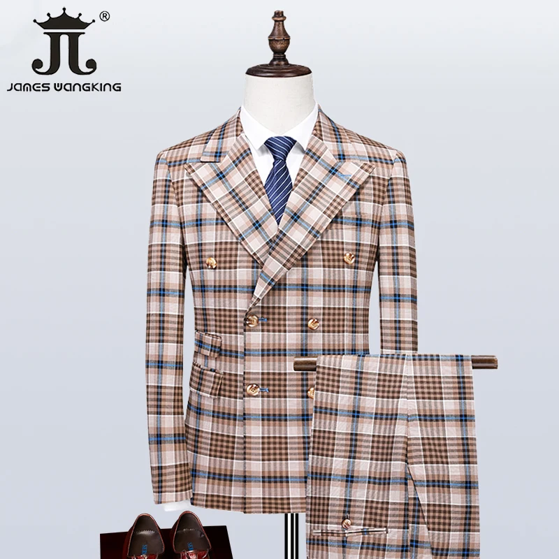 

22 Colors 5XL Blazer Vest Pants Boutique British Style Mens Suit Plaid Groom Wedding Dress Business Casual Formal 3Piece Set