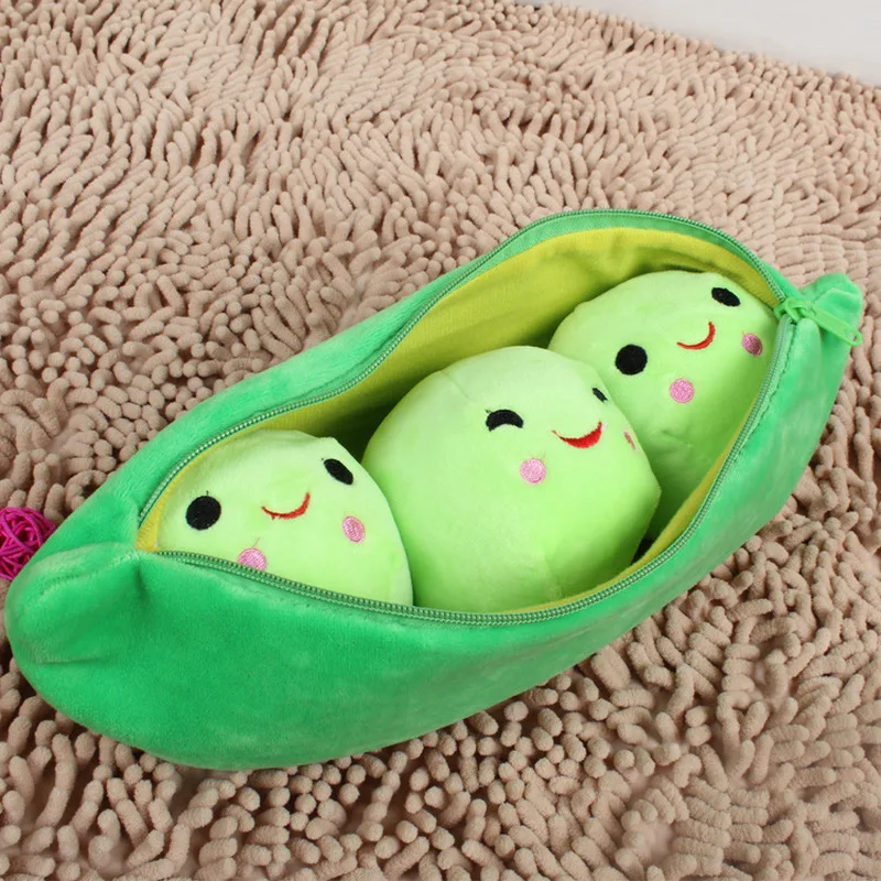 

25CM Creative Pea Pod Plush Toy 3 Peas In A Pod Soft Stuffed Plush Dolls Cute Gift for Kids Girl Green Bean Stuffed Pillow Toys