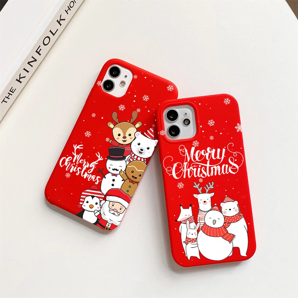 

Merry Christmas New year Phone Case Red Color for iPhone 13 12 11 mini pro X XR XS MAX 8 7 6 6S Plus SE 2020