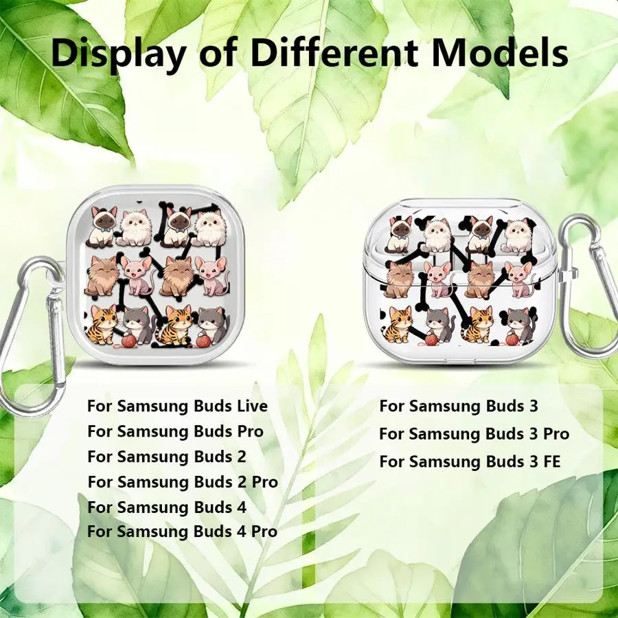 Фото Чехол для наушников Cute Cat Squad Art Case для Samsung Galaxy Buds 4 Pro 3Pro 2Pro 2 Live 4Pro 3 FE, прозрачный чехол для наушников с крючком №4