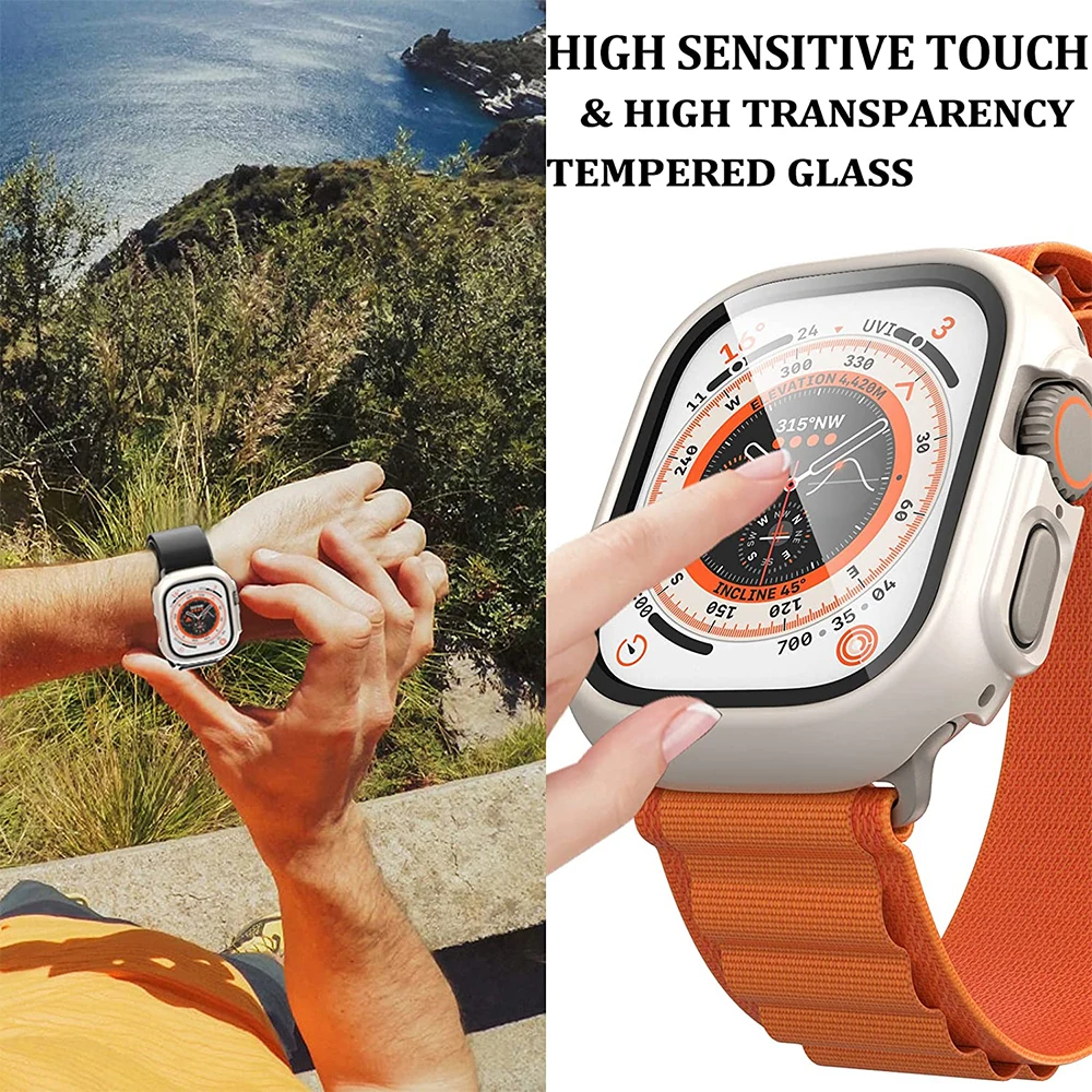 Стекло + чехол для Apple Watch Ultra 49 мм защита от царапин ПК Iwatch Защитная пленка экрана -