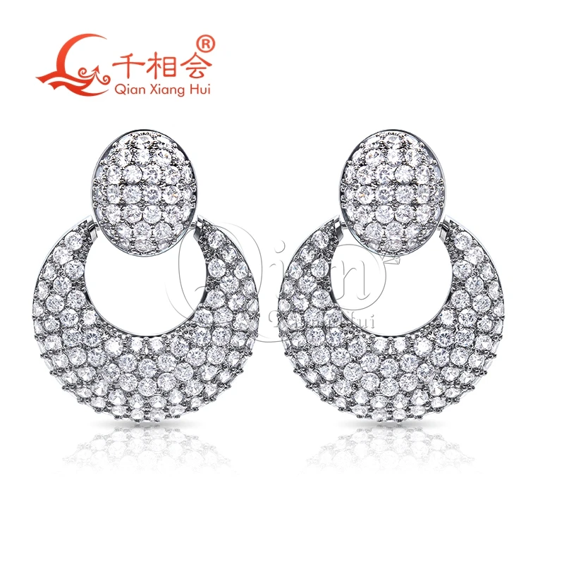 31*41mm big moon hollow half circle S925 rings earrings ear stud D vvs white moissanite stone earrings jewelry woman gift