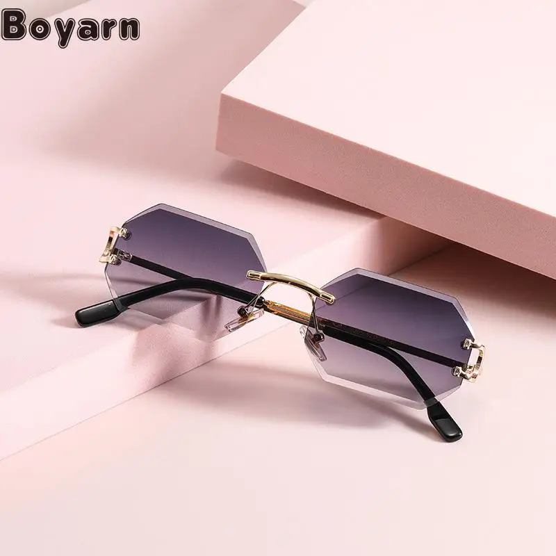 

Boyarn Octagonal Frameless Cut Edge Fashion Sunglasses Women's 2022 New Cross-border Street Sunglasses