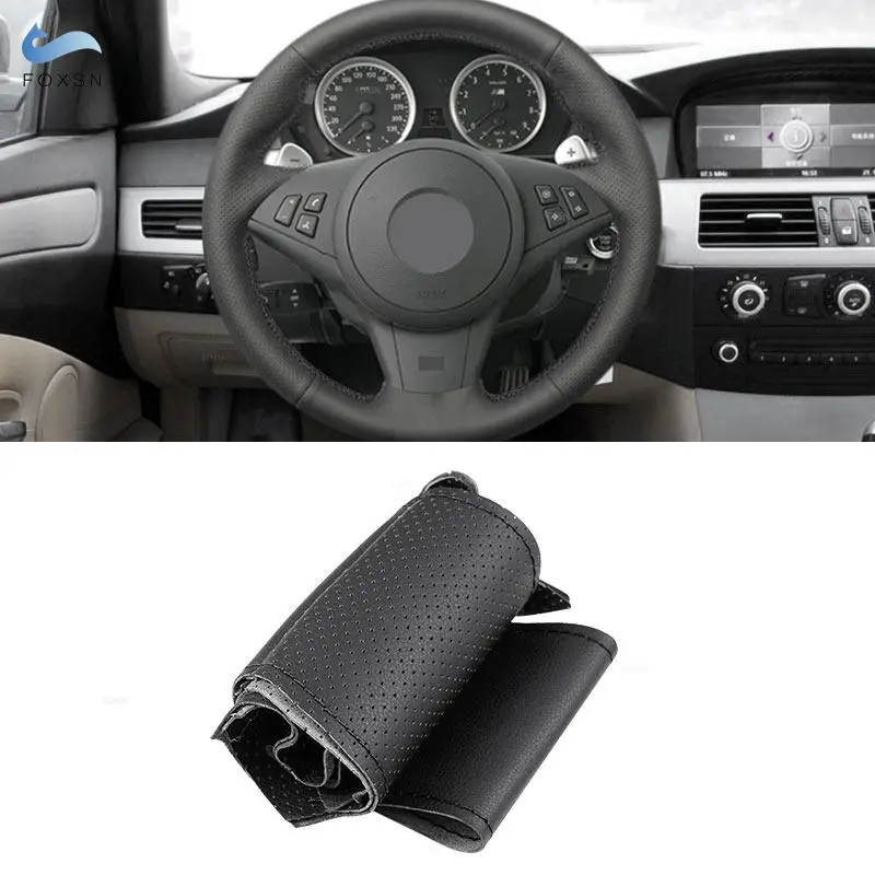 

Car Perforated Leather Steering Wheel Cover Trim For BMW E60 E61 Touring 530d 545i 550i E63 Coupe E64 630i 650i 2003-2010 Black