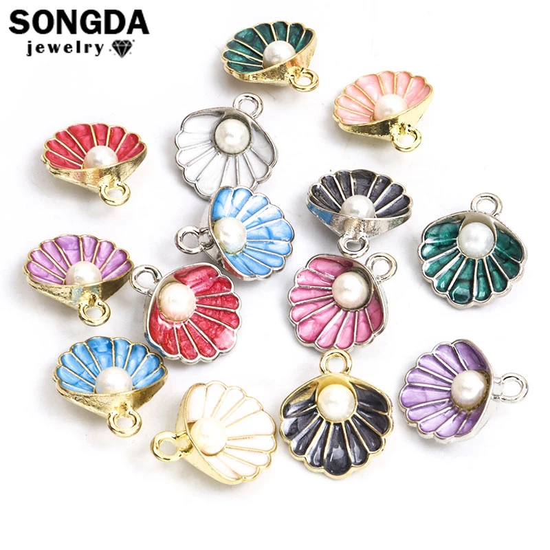 

10PcsTrendy Enamel Summer Seahorse Shell Charms Imitation Pearl Pendant For Women Fashion Collar Necklace Jewelry Accessories