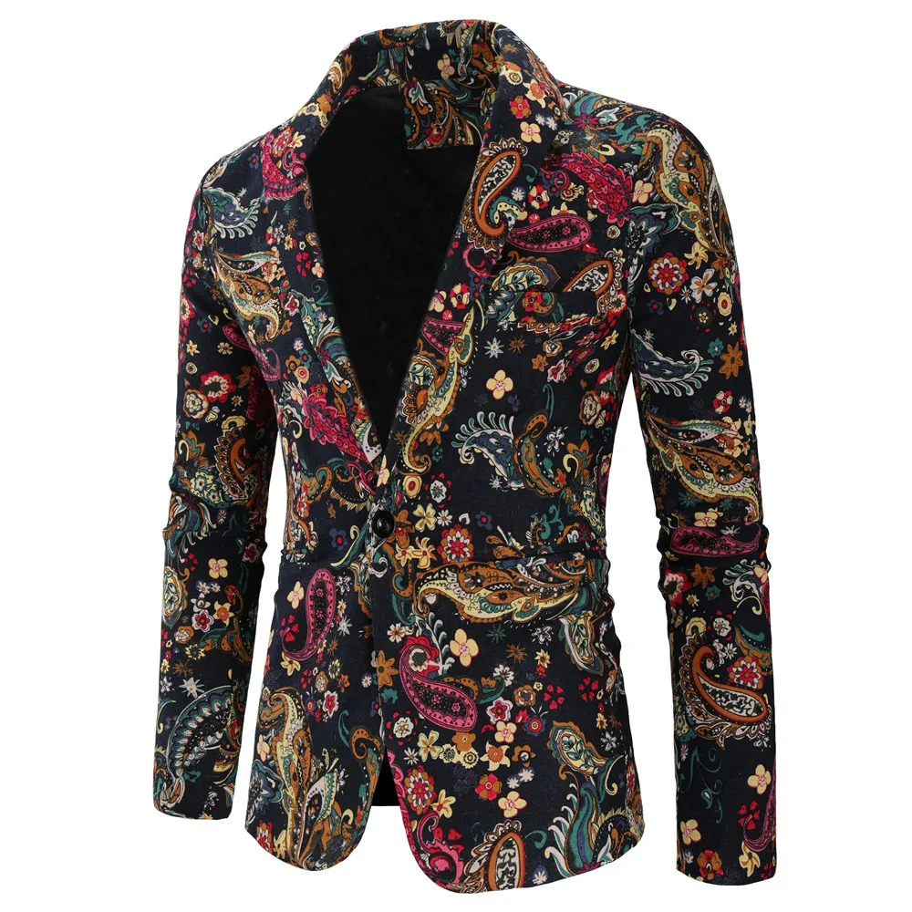 

Printed Blazers Sleeve Long Casual Men Suits Casual Mens Flower Club Fashion Men Style Fit Slim Tuxedo Party Lapel Nation