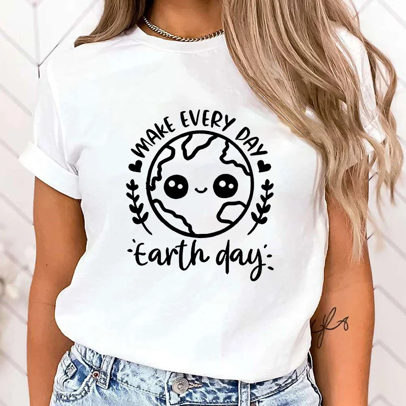 

(Premium T-shirt)Hot Make Everyday Earth Day Letter Printing T-Shirt Women Fashion Short Sleeve Street Casual Personality tops