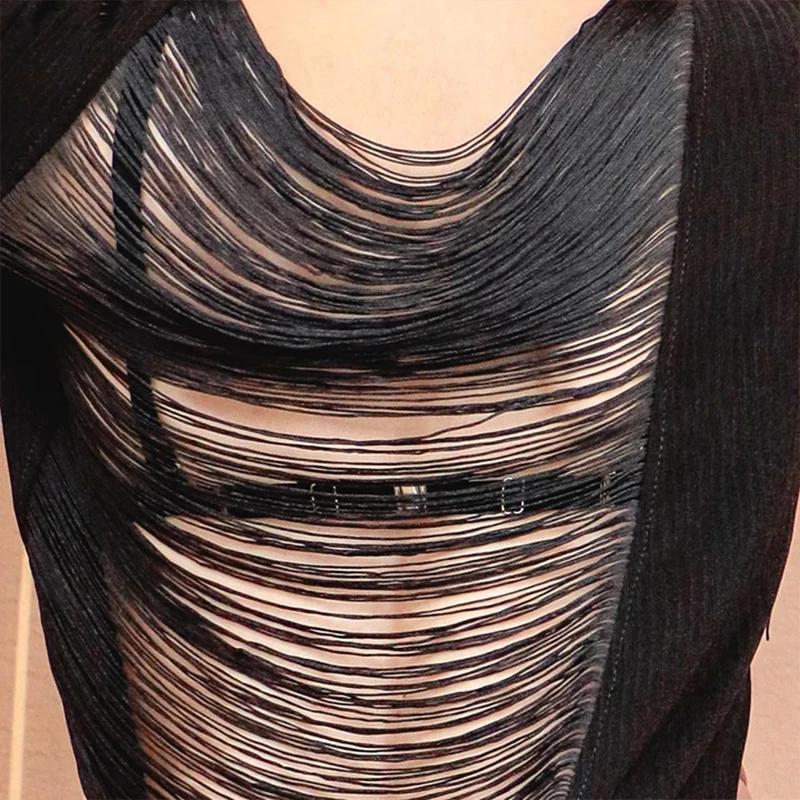 Latin Dance Dress Adults Women Hollow-Out Fringe Latin Dancewear Splicing Modern Dance Suit Black Salsa Dress Stage Costume