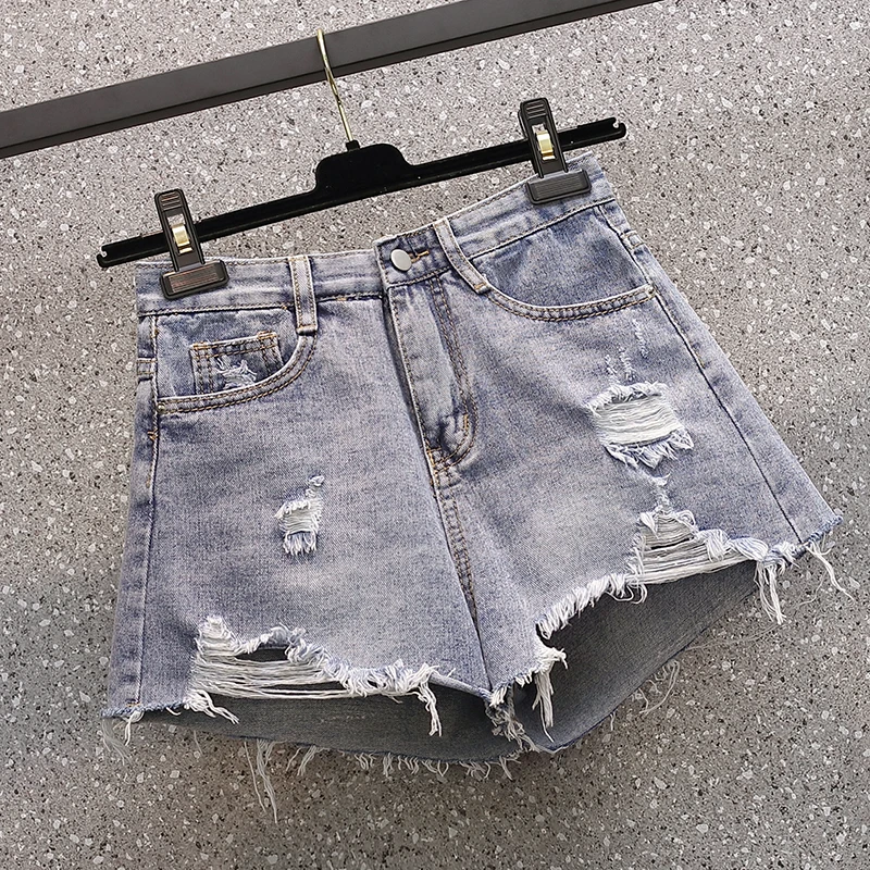 

Vintage Denim Shorts Women New Summer High Waist Korean Fashion Ripped Short Pants Casual Wide Leg Pants Jeans Streetwear
