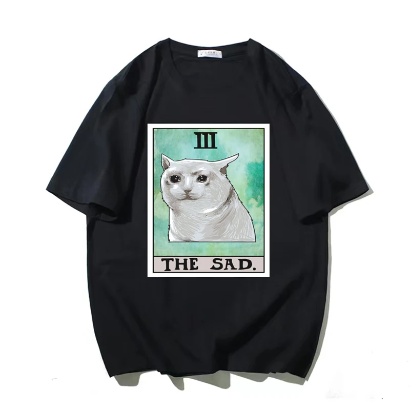 

T-Shirt Oversized The Sad Cat Funny Hip Hop Fashion Cotton Tops Tees For Men Leisure Brand Quality Handsome Free Shipping Blous