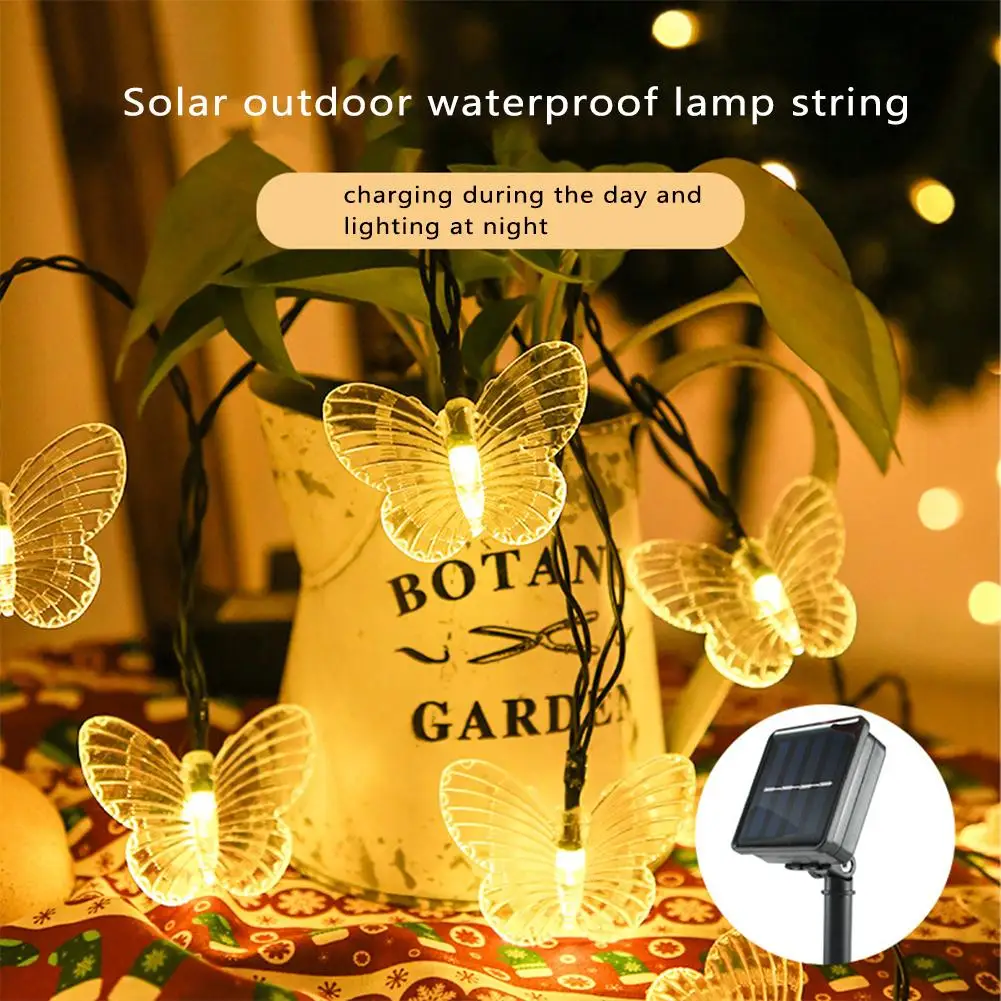 

Solar Butterflies String Lights Waterproof Outdoor Led Decorative Garden Layout Holiday String 6.5 Meters 30 LED 8 Functions