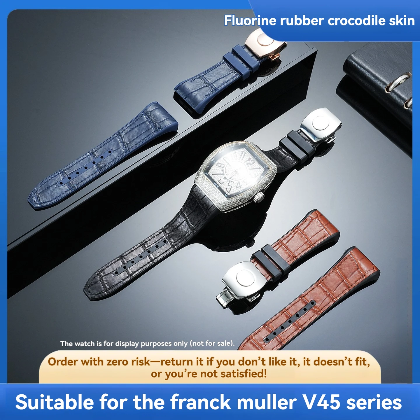 Фото Подходит для часов Frank Muller V45, модифицированный ремешок из американской крокодиловой кожи, 8880, сменные кожаные аксессуары для часов. №4