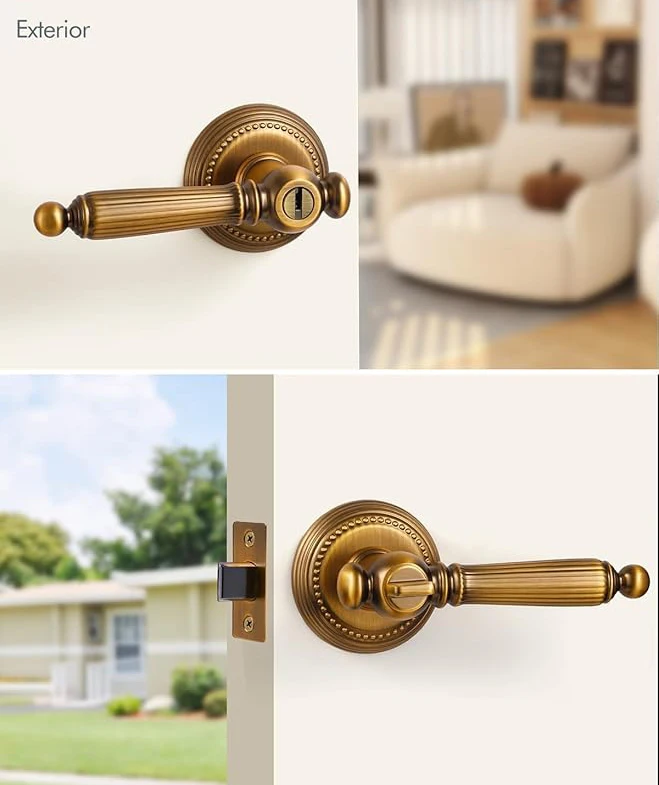 

Желтый античный бронзовый ключ, ручка входной двери с замком, внешний дверной замок и ключ, дверная ручка в стиле ретро для спальни, цинковый сплав