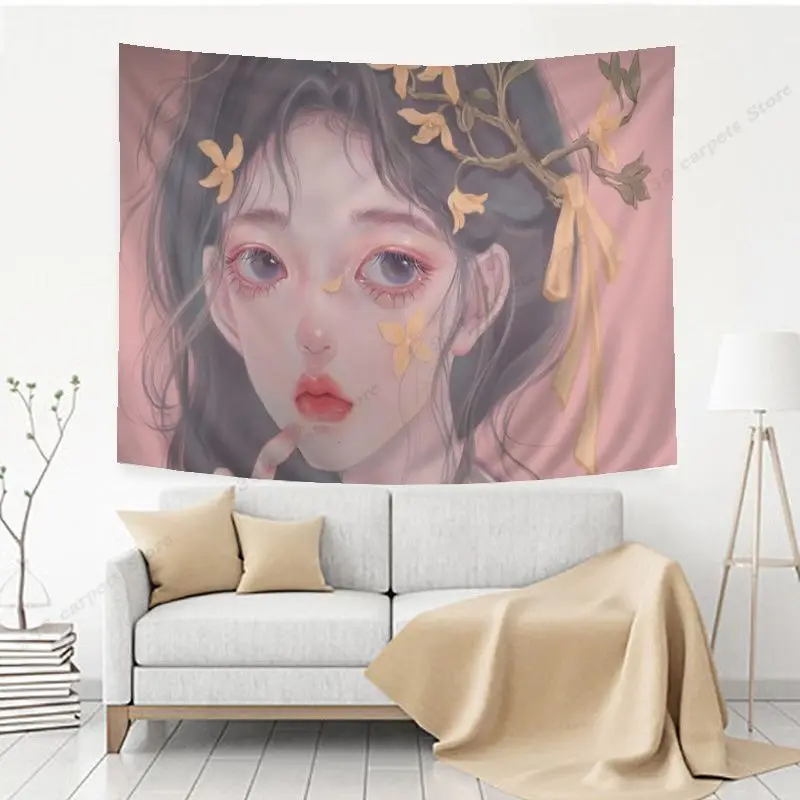 Красивый аниме кавайная девушка гобелен дешевый хиппи настенный богемный