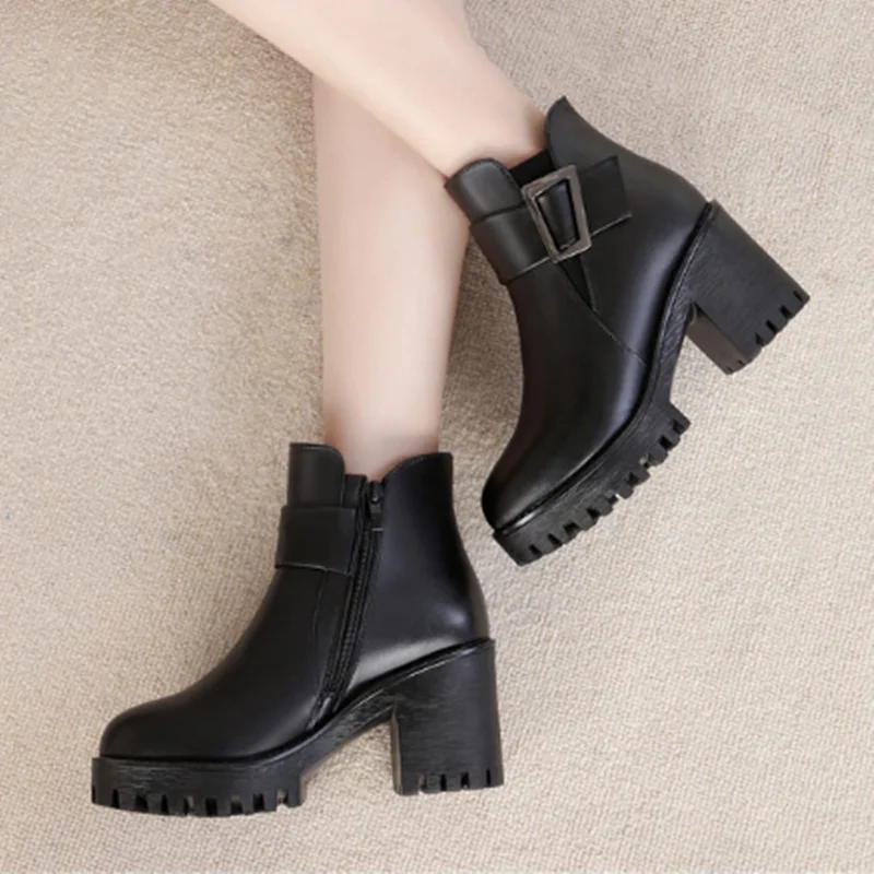AIYUQI Ankle Boots Women 2023 New Platform Winter Genuine Leather Snow Boots Heel Luxury Wool Boots Female