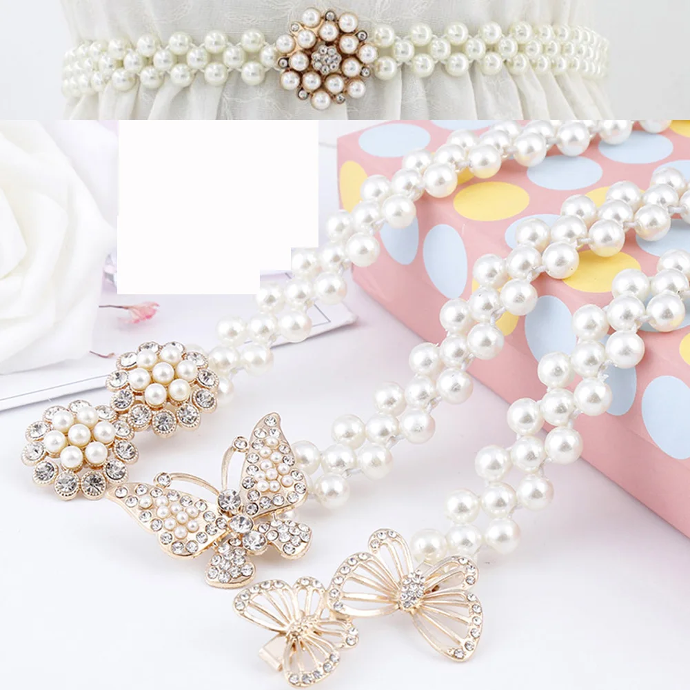 

2022 Fashion Elegant Waist Belt For Women Elastic Pearl Belt Chain Rhinestone Waistband Dress Coat Decorative Belt Chain Summer