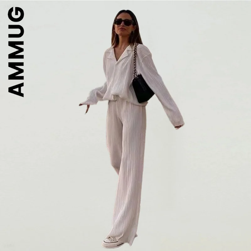 

Ammug Women Set New Simple Tracksuit Long Sleeve Long Pants Sportswear High Waist Two Piece Set Long Elegant Women's Suit Female