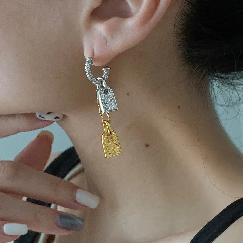 

Женские винтажные серьги в средневековом стиле, ассиметричные прямоугольные серьги золотого и серебряного цвета, ювелирные изделия для мо...