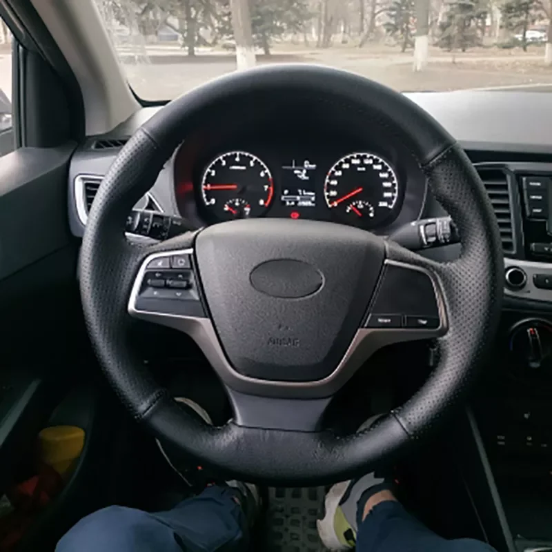 

Custom Steering Wheel Cover For Hyundai Elantra 4 2016 2017 Solaris 2017 Accent 2018 Leather Braid For Steering Wheel