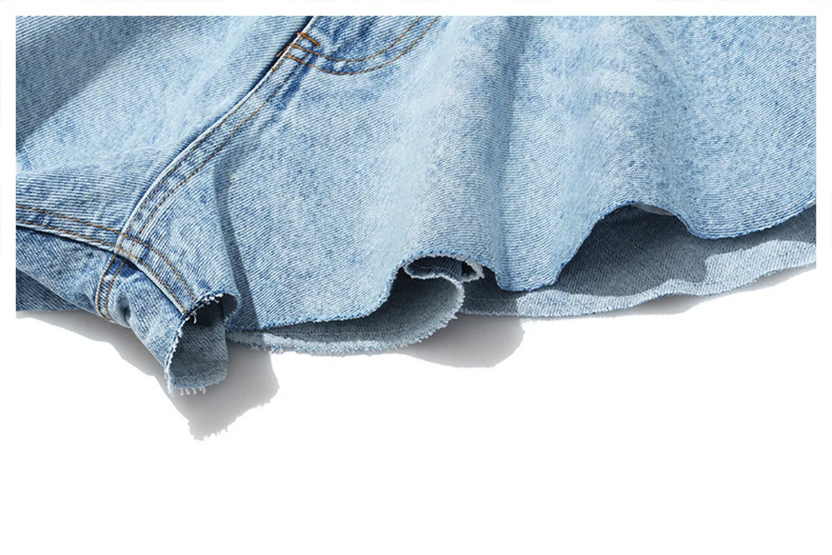 Sexy Ruffle Denim Shorts Washed Pockets Zippers Shorts High Waist Female Bottoms Y2k 2023 New Spring Summer Fashion Blue Shorts