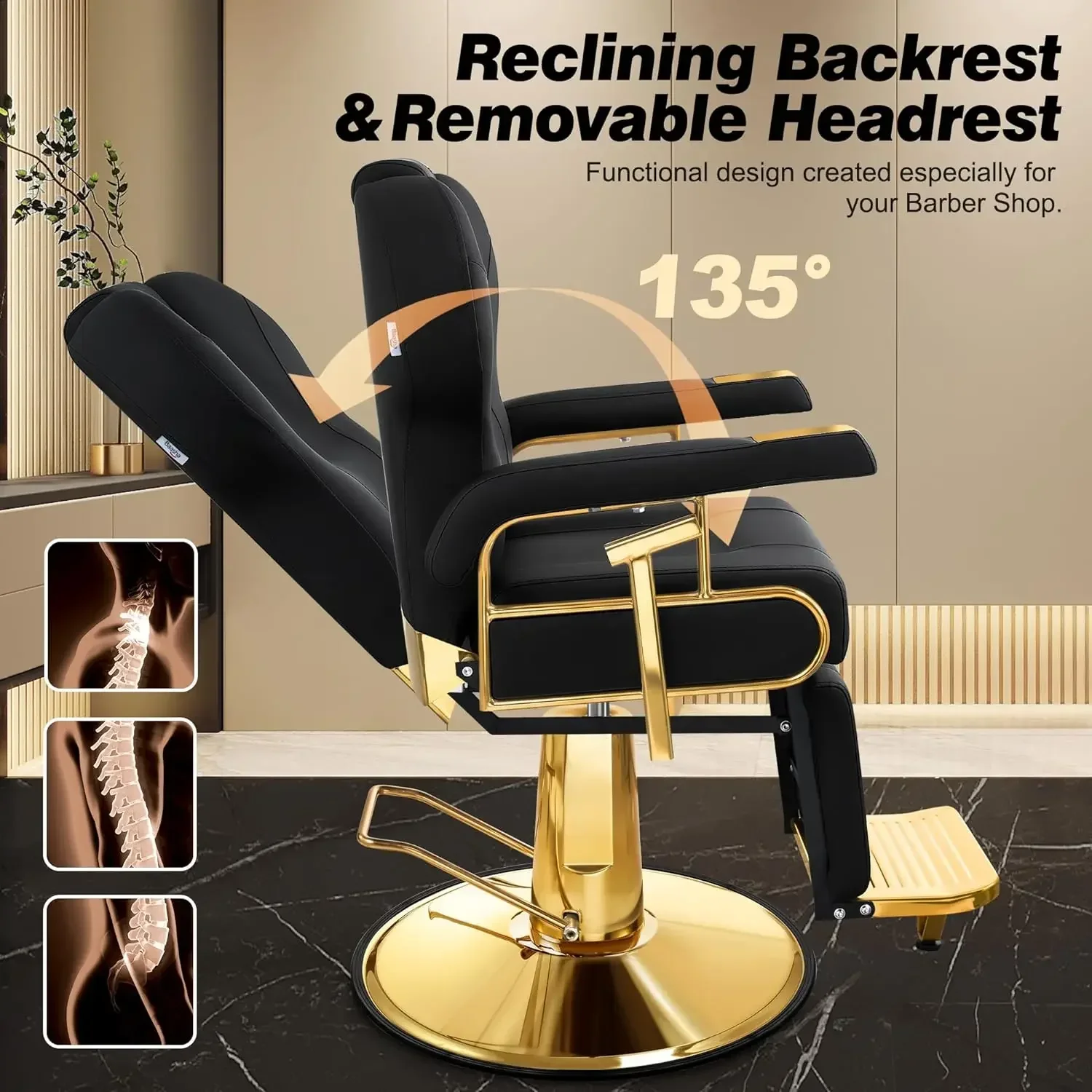 Sedia da salone reclinabile Wee con schienale regolabile элегантный sedia barbiere in oro nero Brug
