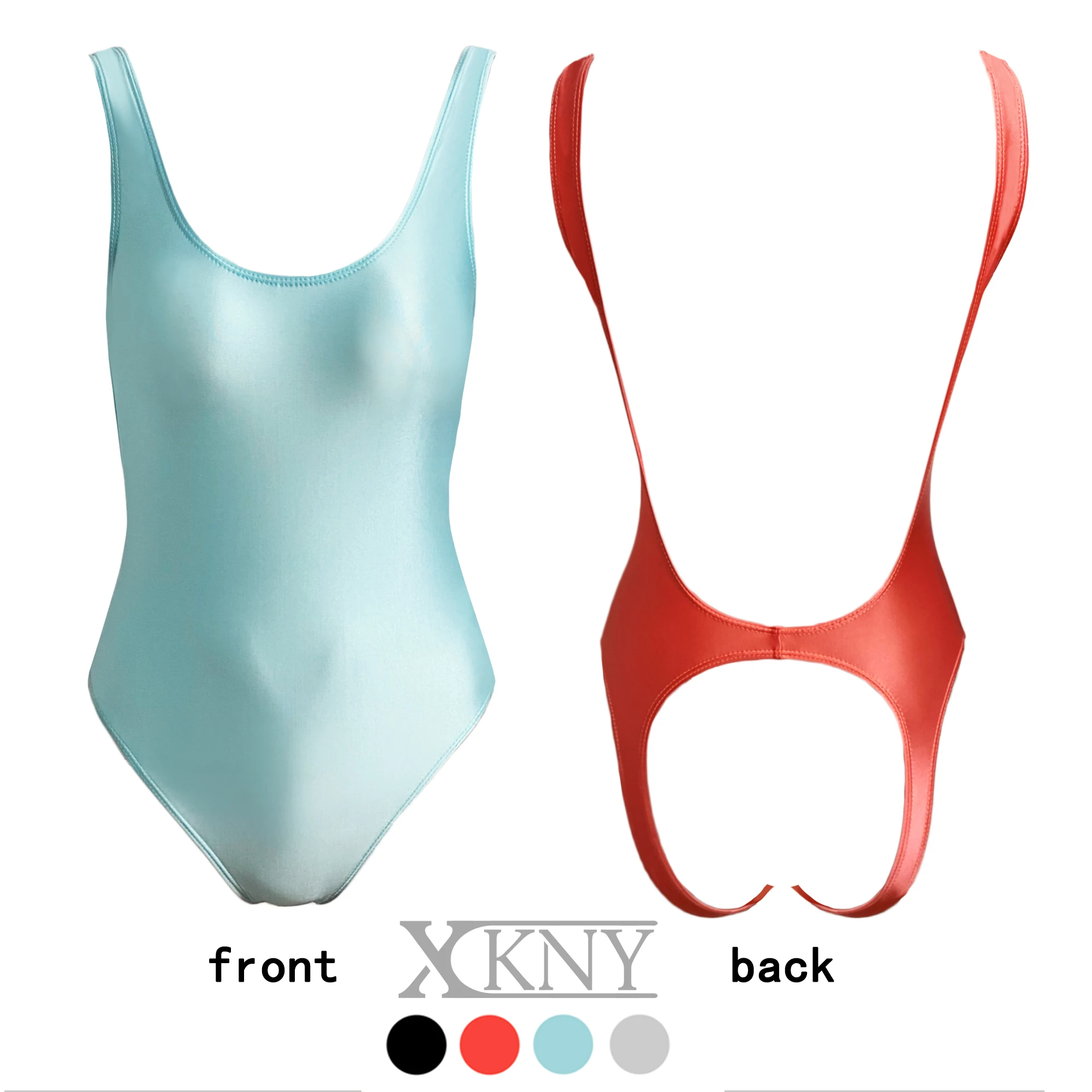 XCKNY Satin One Piece Swimwear Silky Shiny Bathing Suits High Elasticity Bodysuit Open crotch tighten one's hips glossy swimsuit