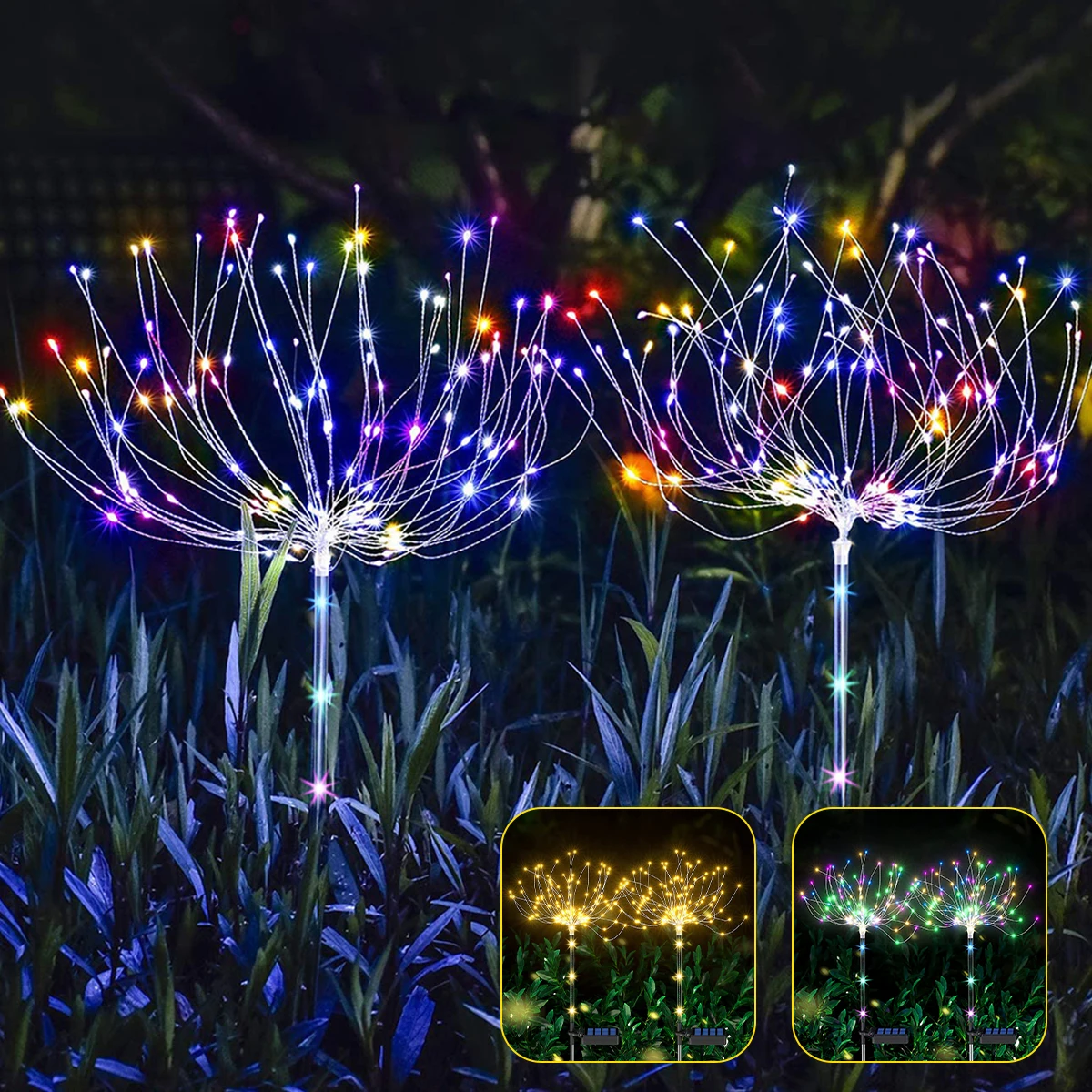 

2pcs Solar Firework Lights 124 LEDs Solar Garden Light IP65 Waterproof Fairy Light For Garden Yard Pathway Lawn Decoration