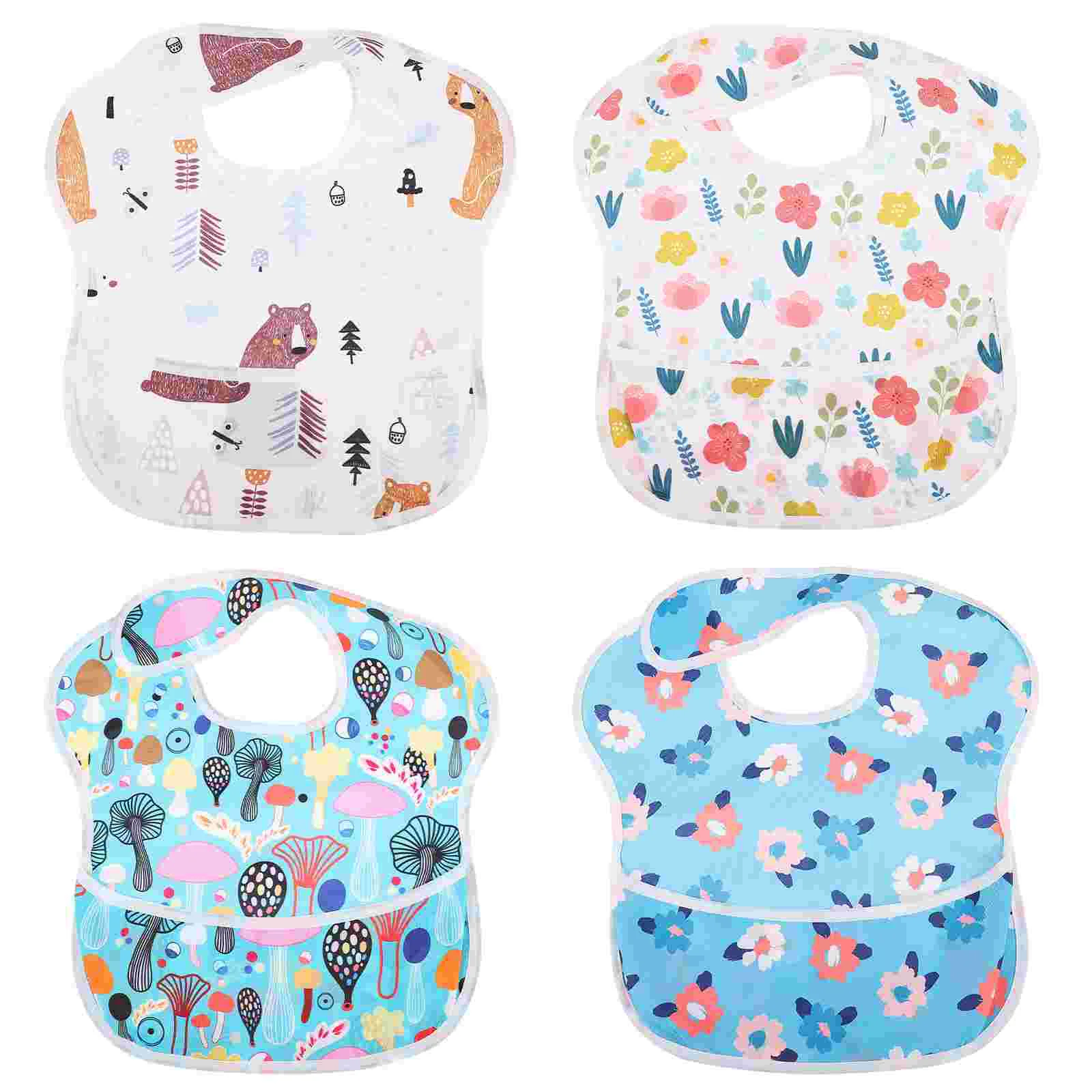 

4pcs Adjustable Waterproof Crumb Catcher Clothing Protector Toddler Bibs Kids Bib