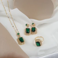 new 925 sterling silver necklace green square zircon pendant necklace ring earring set birthday party gift fashion women jewelry