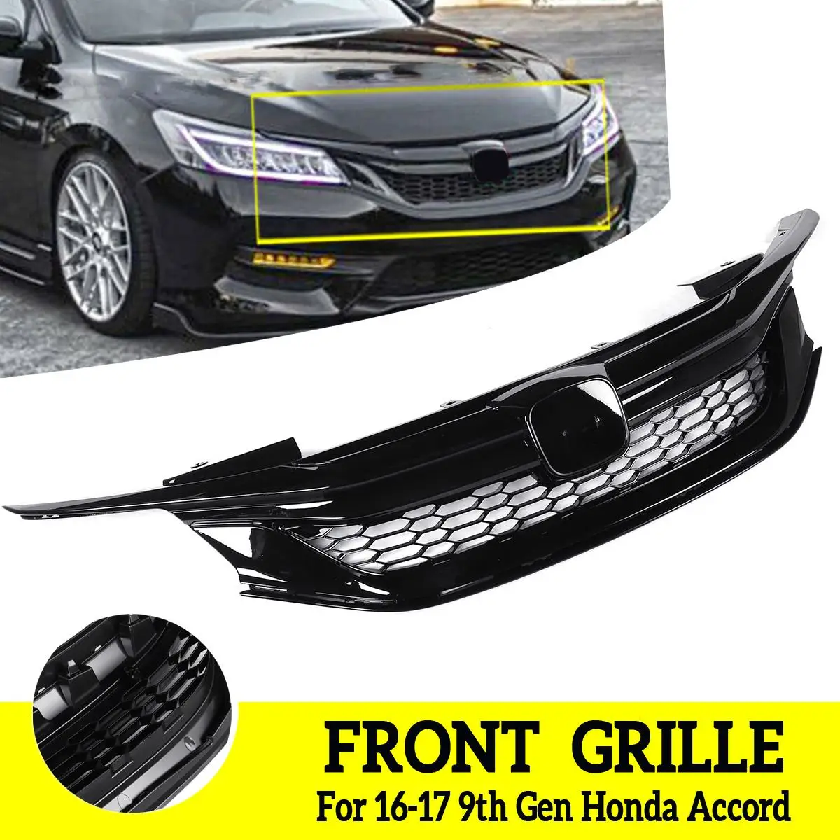 

Front Grille Front Bumper Hood High Quality ABS Car Styling Grille Replacement For Honda Accord 16-17 9th Gen Auto Accessories
