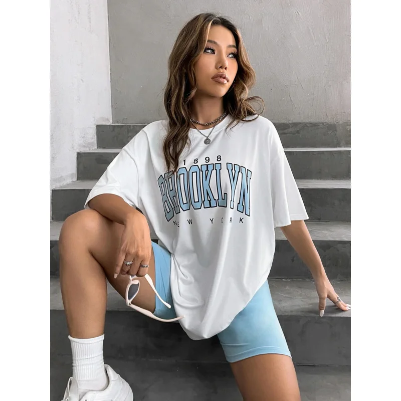 Женская футболка 1898 топы с принтом надписью Brooklyn York черная женская летняя 90-х